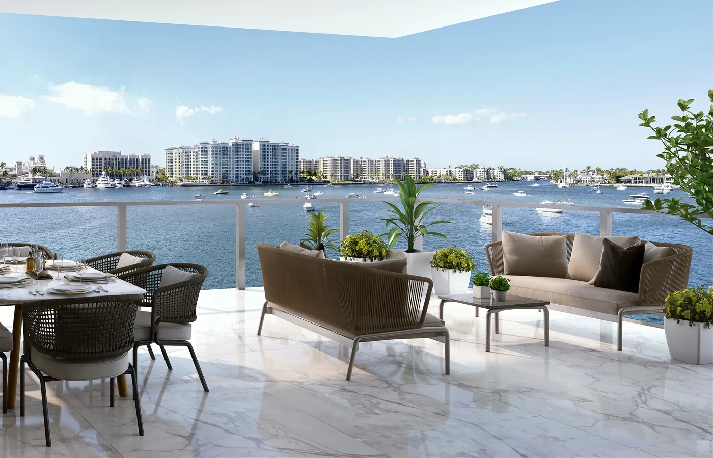 Boca Beach House Upper Collection terrace with summer kitchen and lake views
