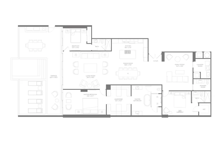 Residence B floor plan, Lanai Collection, Boca Beach House: 2 Bedrooms · 3.5 Bathrooms · 2 Dens &mdash; click to view full size