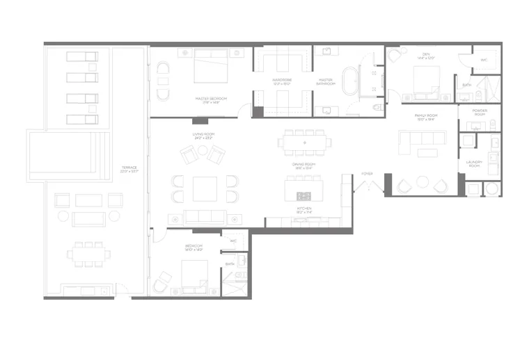 Residence C floor plan, Lanai Collection, Boca Beach House: 2 Bedrooms · 3.5 Bathrooms · 2 Dens &mdash; click to view full size