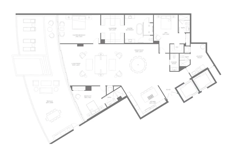 Residence Dr floor plan, Lanai Collection, Boca Beach House: 2 Bedrooms · 4.5 Bathrooms · 1 Den &mdash; click to view full size