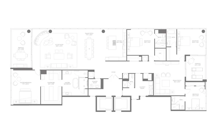 Residence A floor plan, Upper Collection, Boca Beach House: 4 Bedrooms · 5.5 Bathrooms · 1 Den &mdash; click to view full size