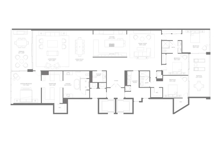 Residence C floor plan, Upper Collection, Boca Beach House: 4 Bedrooms · 3.5 Bathrooms · 1 Den &mdash; click to view full size