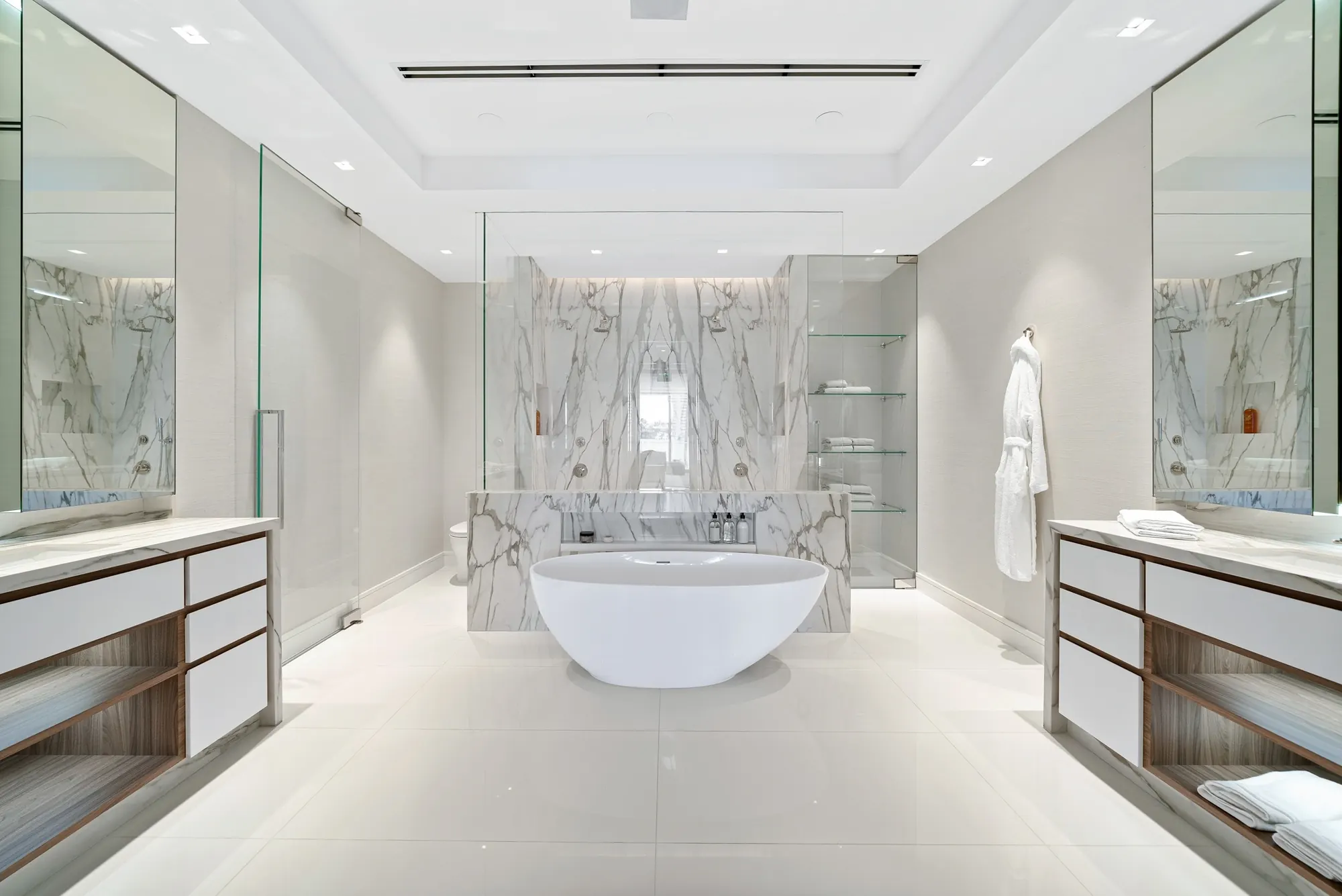 Primary bath with a soaking tub and double vanity