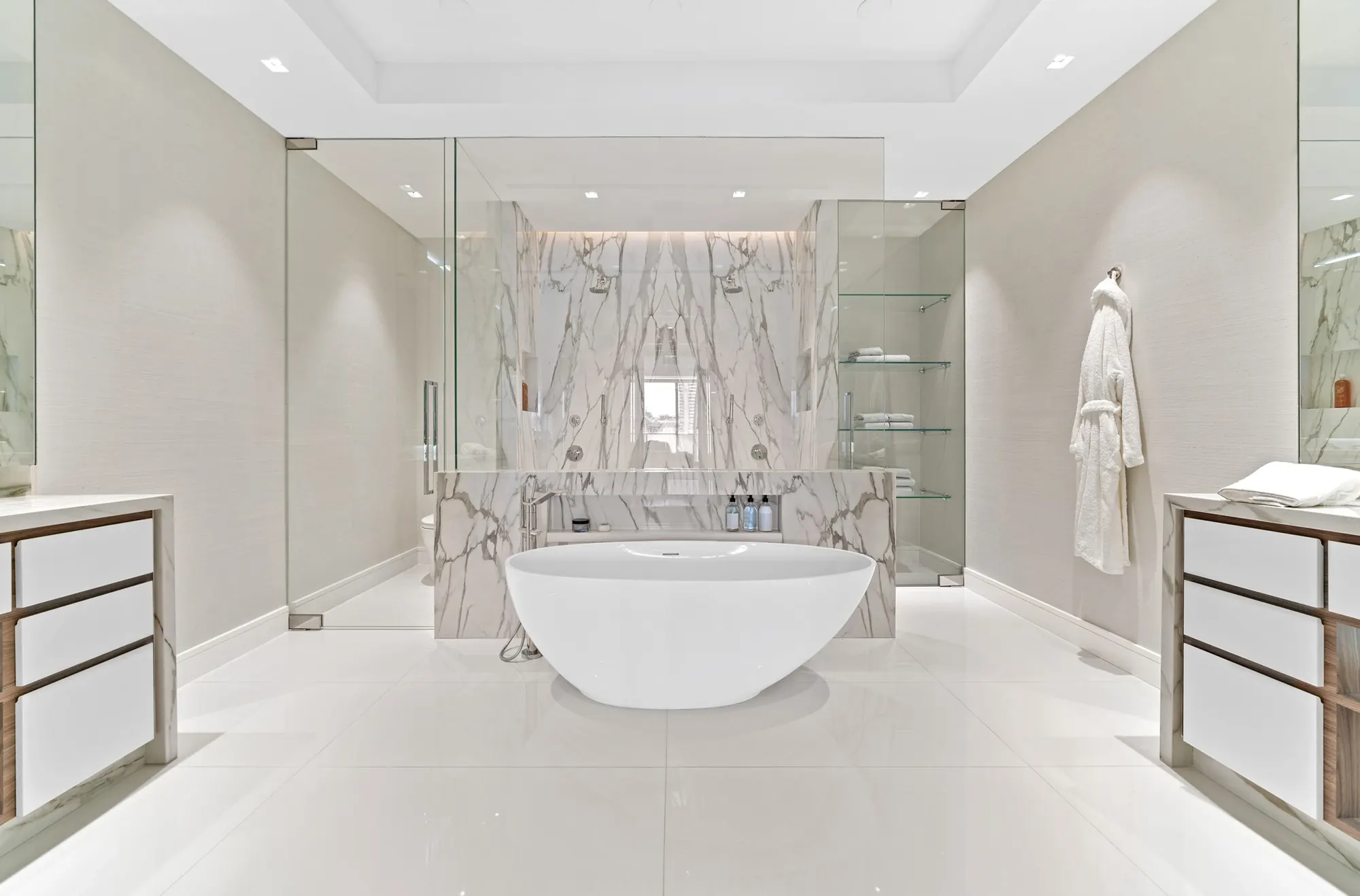 Primary bath, view toward the freestanding tub
