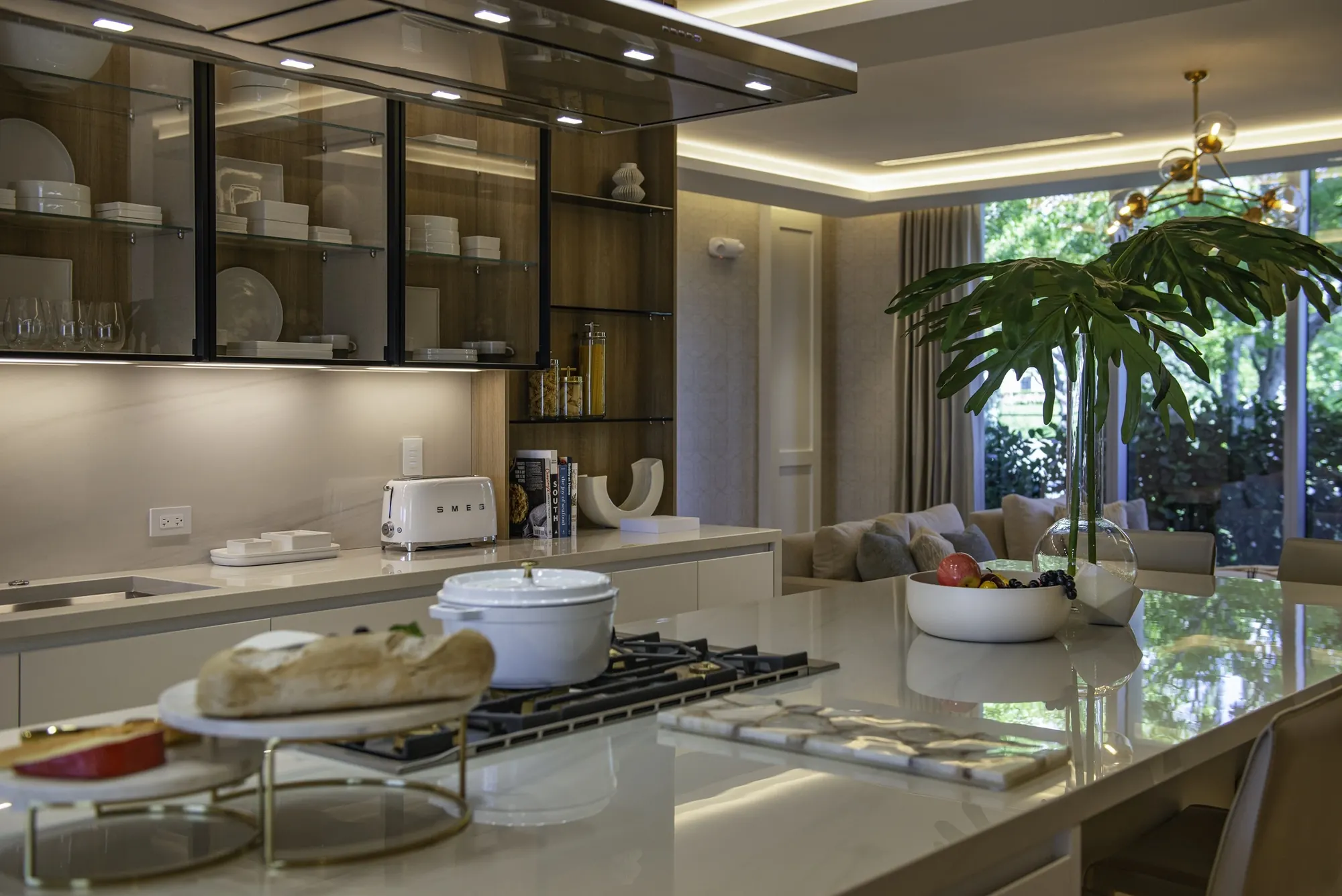 Kitchen counter with a view of the garden