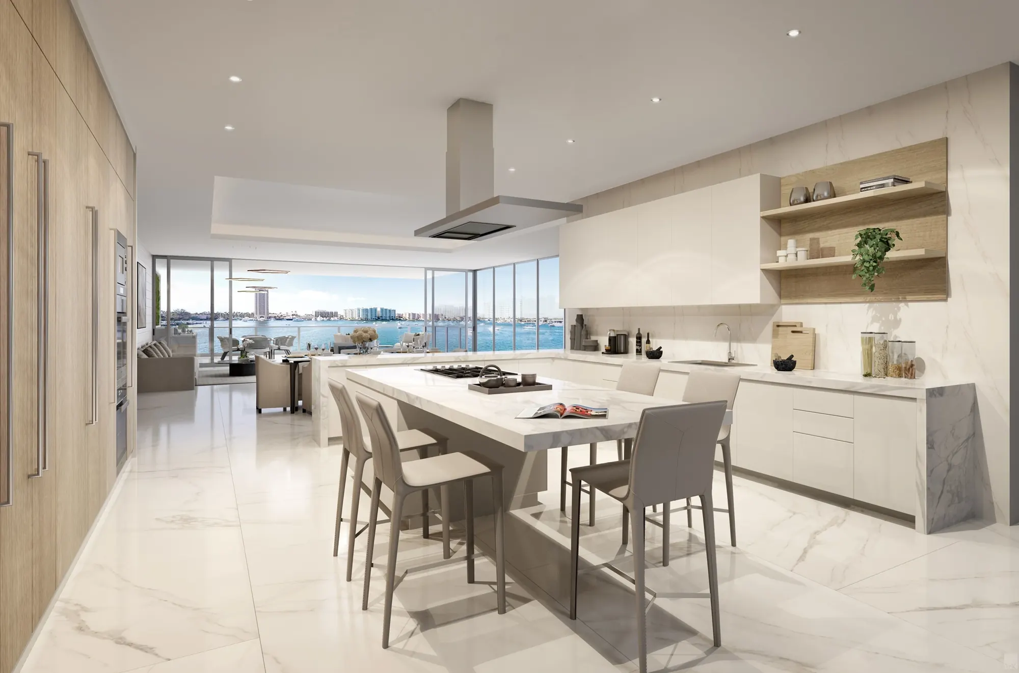 Rendering of a second kitchen layout with island seating
