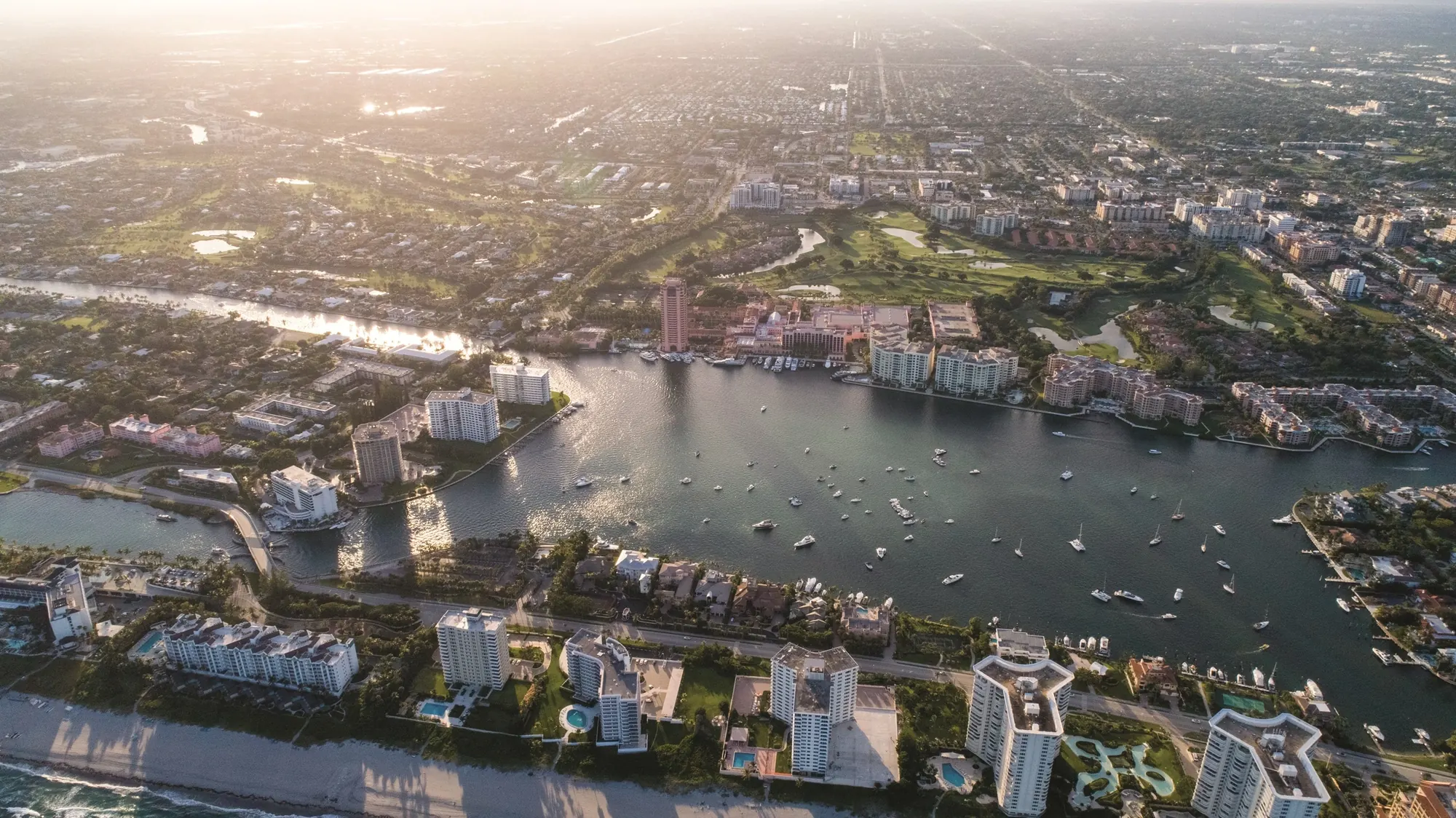 Aerial view of Lake Boca Raton and the waterfront around Boca Beach House