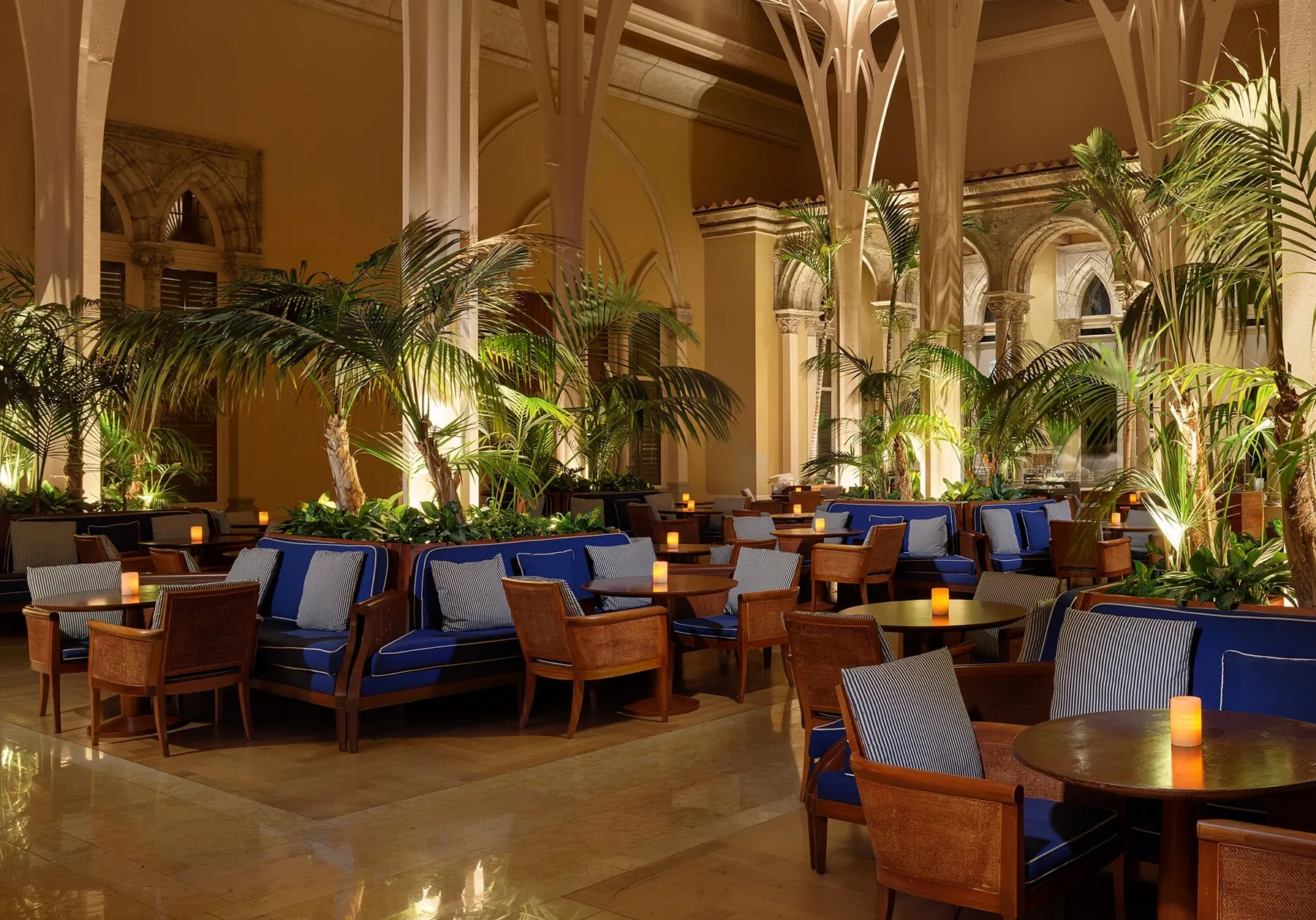 The Palm Court at the Boca Raton Resort & Club at night