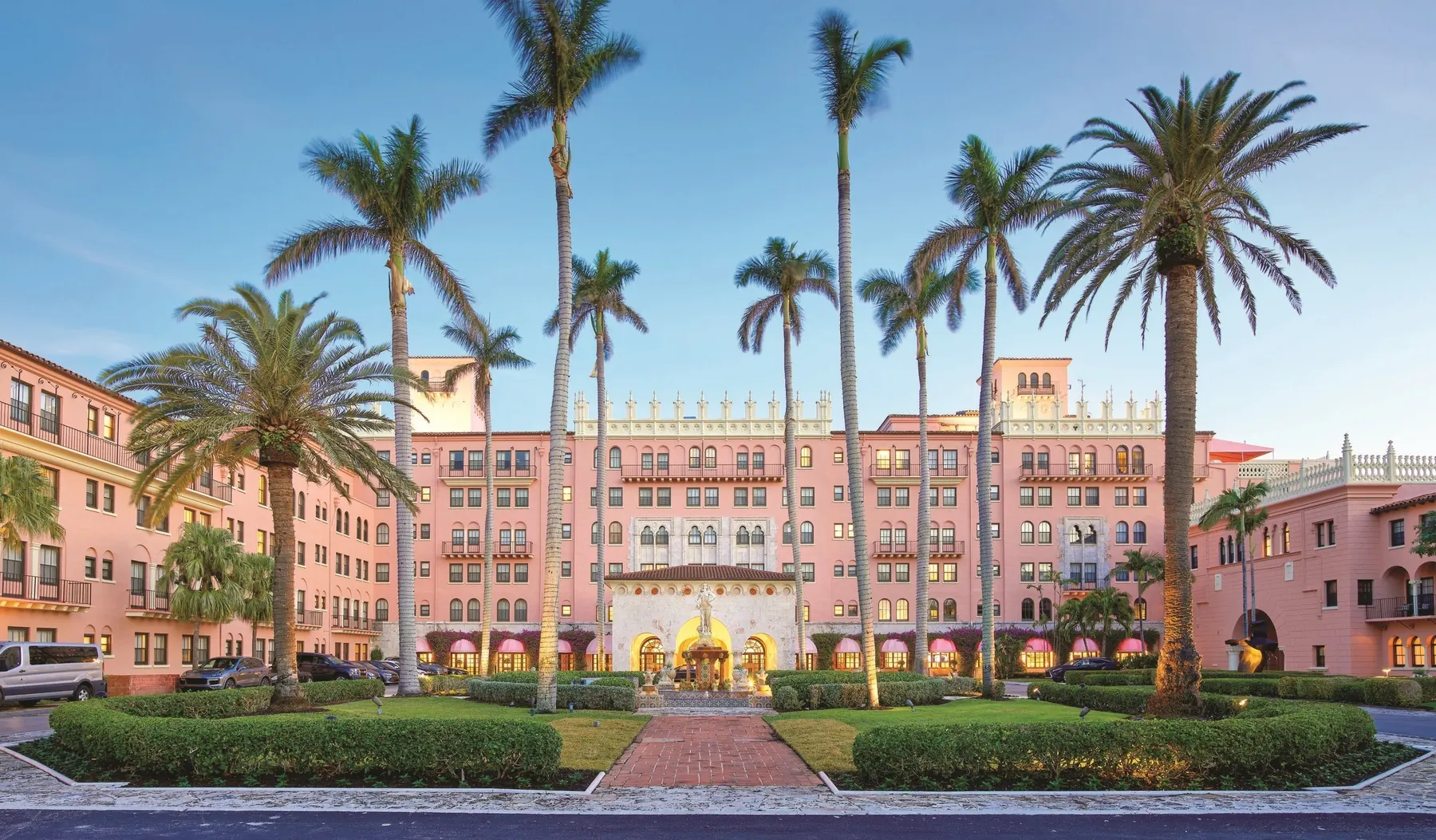 The Boca Raton Resort & Club courtyard at twilight